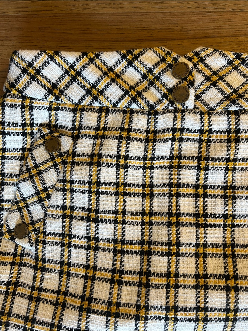 Karl Lagerfeld White Black and Yellow Tweed Plaid Skirt - Picture 6 of 6
